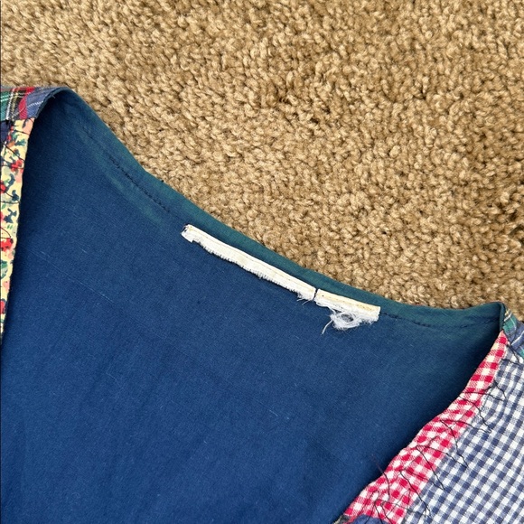 Vintage Handmade Patchwork Western/Boho Red and Blue Ruched Back Vest - Picture 3 of 6